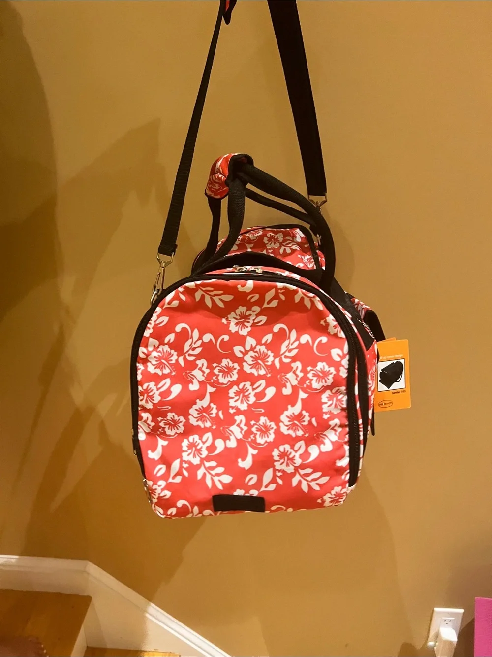 Red Floral Pet Travel Bag with Black Accents